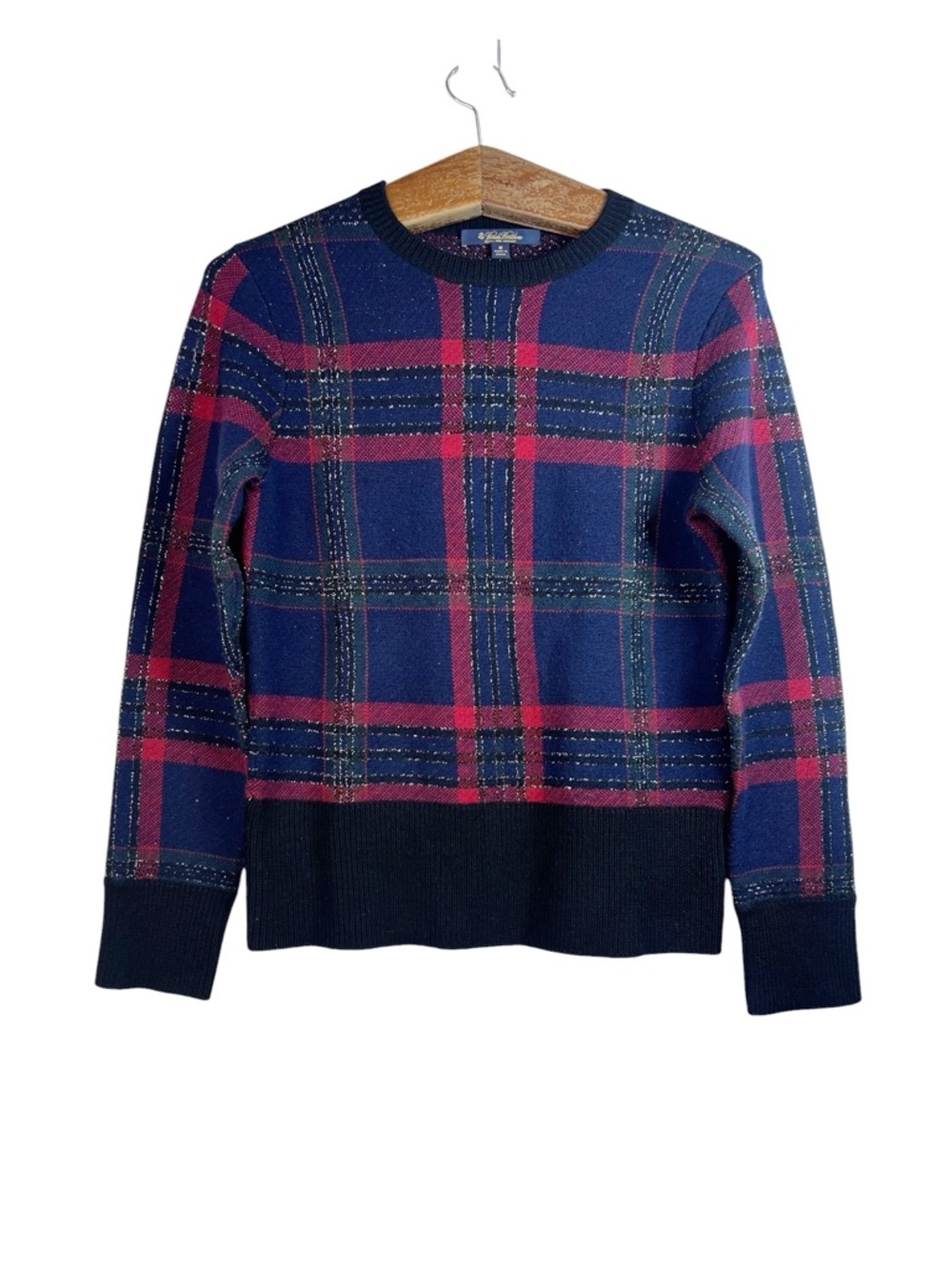 Brooks Brothers Blue Red Plaid Merino Wool Blend Sweater Holiday Preppy Size M